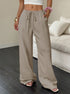 Khaki wide leg pants for women straight cut full length