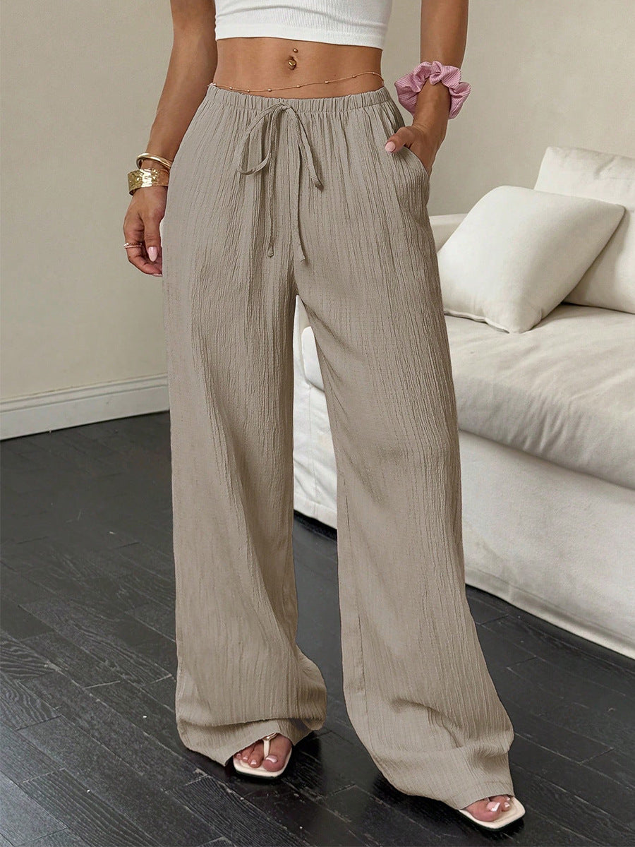 Khaki wide leg pants for women straight cut full length