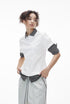 Women’s oversized layered polo t-shirt in white with plaid sleeves, casual campus back-to-school look