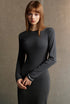 Women’s long sleeve bodycon maxi dress, dark gray, front portrait