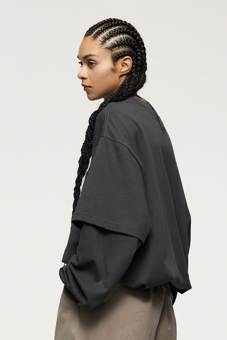 Carbon gray oversized long sleeve t-shirt women streetwear outfit