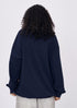Women’s navy embroidered oversized polo collar long sleeve t-shirt back view