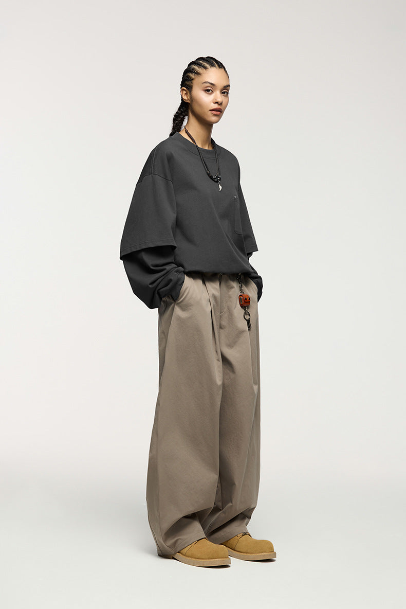 Carbon gray oversized long sleeve t-shirt women relaxed street style