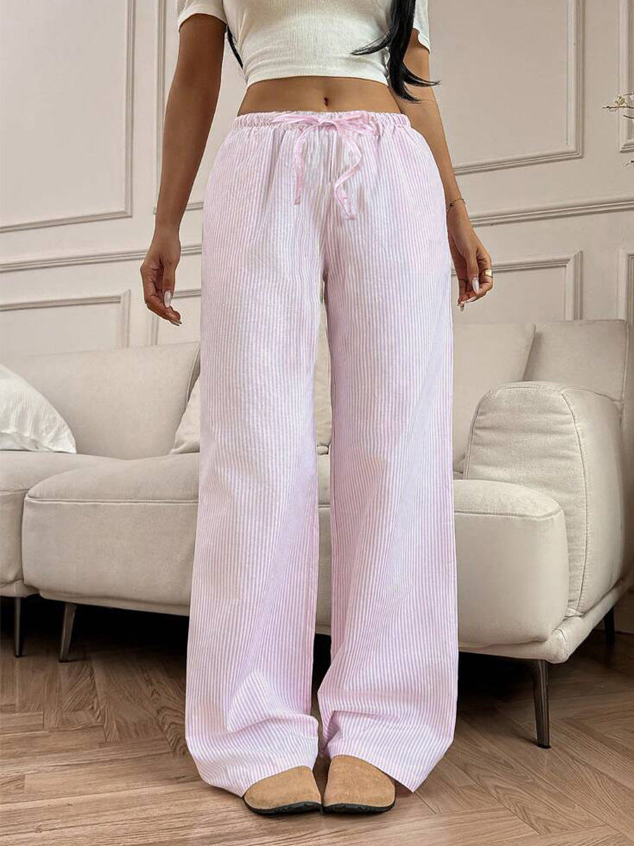 Women’s pink striped wide leg pants with drawstring waist casual fit