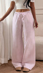Pink striped lounge trousers wide leg relaxed straight style for women
