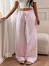 Pink striped lounge trousers wide leg relaxed straight style for women