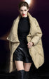 Beige women’s puffer coat with oversized high collar and quilted pattern