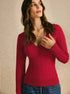 womens red sweater cable knit v-neck front