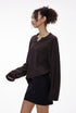Women’s relaxed brown V-neck long sleeve t-shirt chic style
