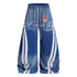 Product shot of washed blue gradient vintage baggy sweatpants featuring curved side stripes and toggle hem.