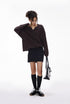 Women’s casual brown V-neck long sleeve t-shirt with mini skirt