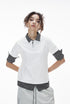Women’s white layered long sleeve polo shirt with plaid sleeves, trendy oversized school outfit