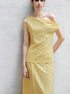 Women’s yellow skirt set with one shoulder top and slit midi skirt