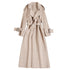 Flat lay of beige wool blend long coat