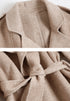 Close-up of lapel collar and fabric texture of wool blend coat