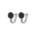Front view of silver stud earrings with glitter black stones.