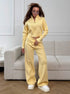 Yellow knit 2 piece set with zip jacket and relaxed wide leg pants