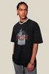 Side pose of male model in black Yesskary tee and red watch.