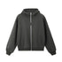 Oversized double-zip hoodie front view in black with kangaroo pockets