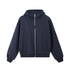 Oversized double-zip hoodie front view in navy blue streetwear