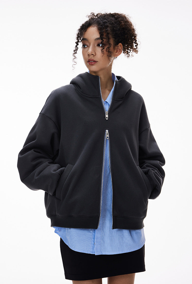 Women's Oversized Double Zip Hoodie Fleece Zip-Up – ZINNTRA
