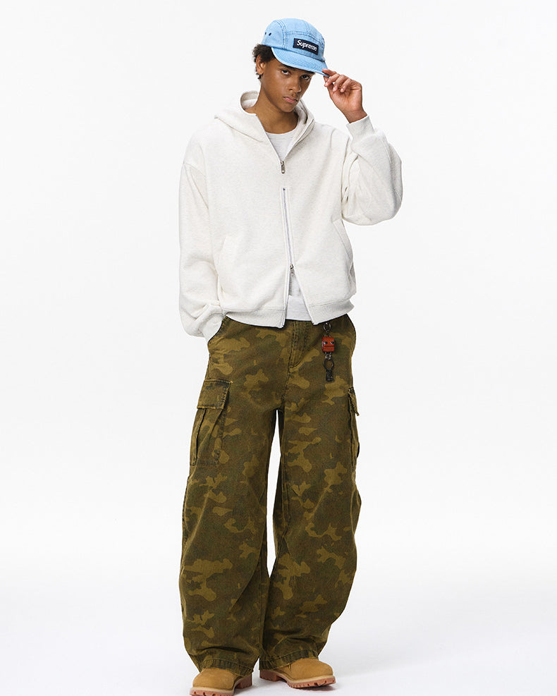 Quill gray zip hoodie on model front full body, relaxed fit