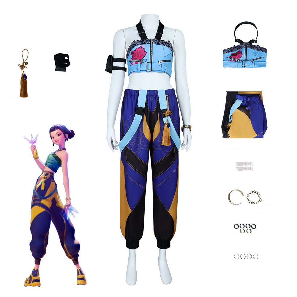 zoey halloween costume kpop cosplay blue lotus top pants jewelry set