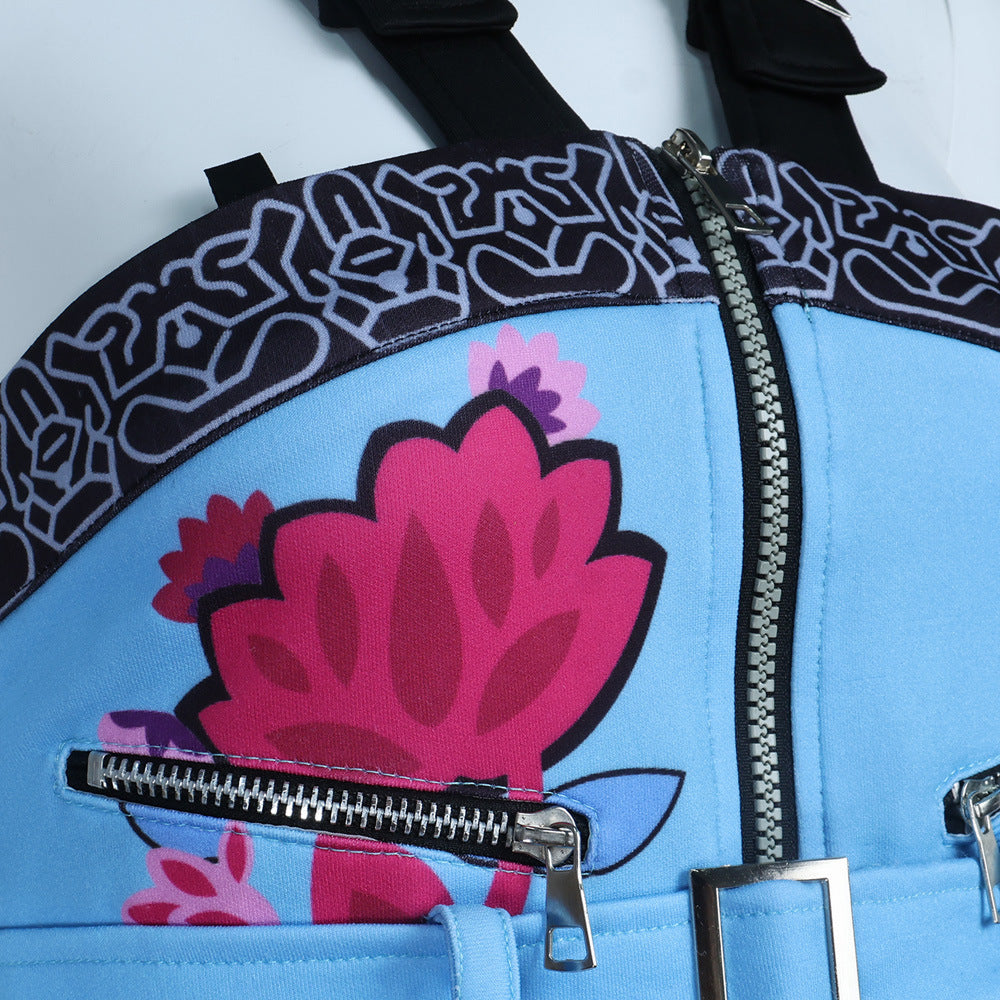 zoey halloween costume kpop cosplay blue lotus floral print close up